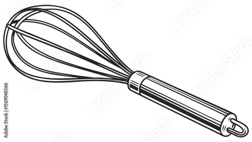Classic Metal Whisk Isolated on White Background Vector Illustration