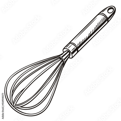 Classic Metal Whisk Isolated on White Background Vector Illustration