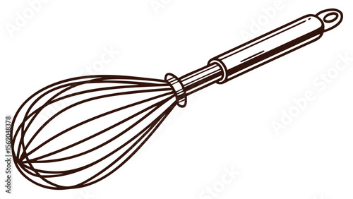 Classic Metal Whisk Isolated on White Background Vector Illustration