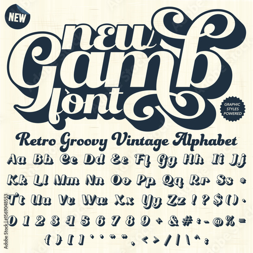Serif Groovy Retro Vintage Script Bold Font alphabet vector file