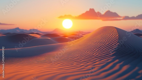 Desert Sunset Panorama (Broad View, Dune Contours, Sunset Atmosphere) for Panoramic Design, Art Decoration, Natural Scenes