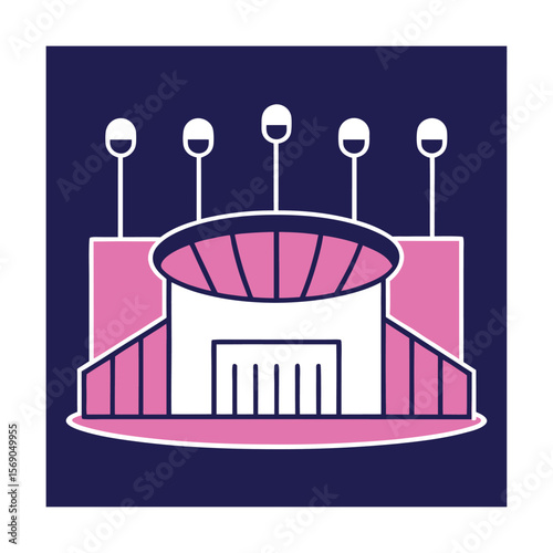 Thin Line Stadium Icon with Crowd Stand Elements