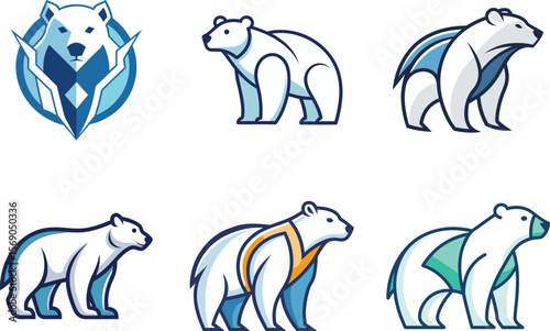 Stylish Polar Bear Logo Designs Branding Assets for Corporate Identity and Company Symbol