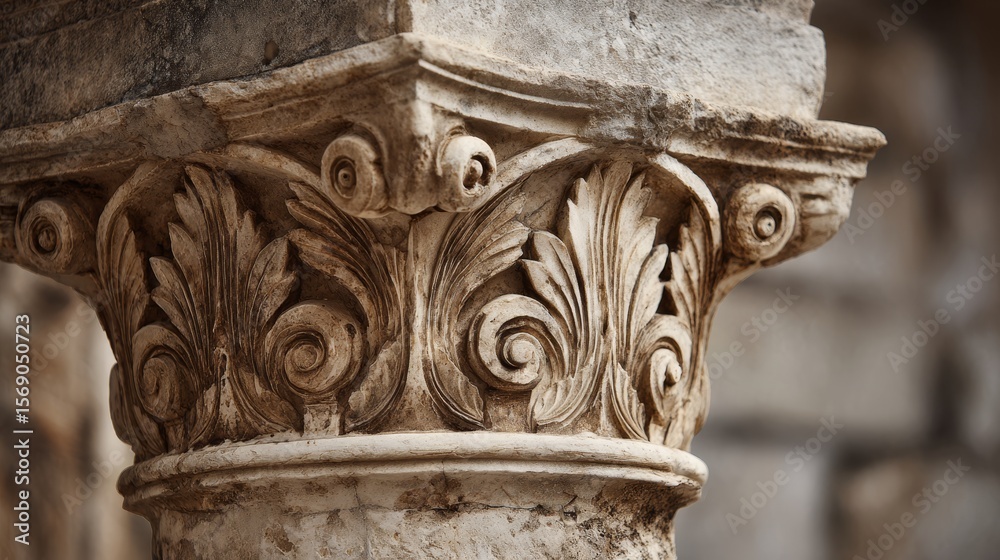 Ancient Roman column capital with classical details. Jurisprudence aesthetic Ancient Roman column capital with classical details. Jurisprudence aesthetic