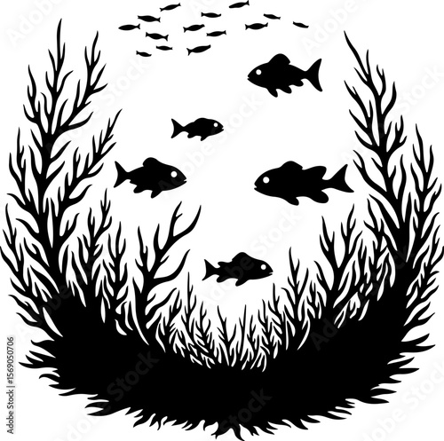 set of black silhouettes of fishes, bird, silhouette, vector, animal, nature, illustration, flying, birds, sea, fish, black, set, wild, wildlife, animals, icon, wings, drawing, shark, fly, wing, hummi