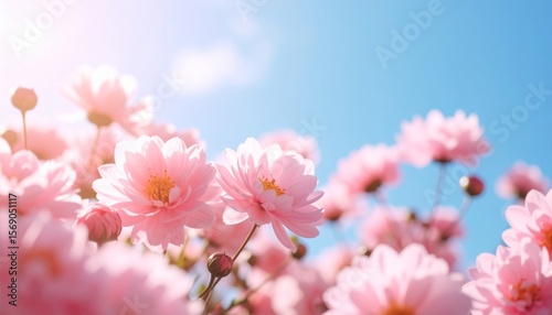 Pink cherry blossoms bloom beautifully on a tree branch, showcasing nature's delicate floral beauty in spring