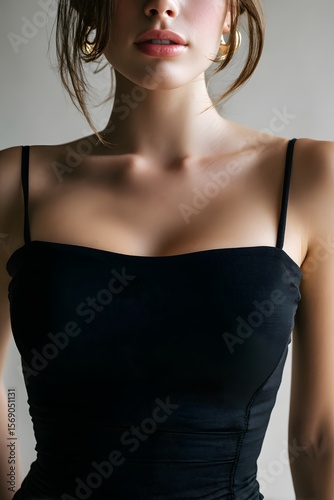 beauty fashion model posing in black dress