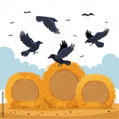 Crows in a Farm SVG Image