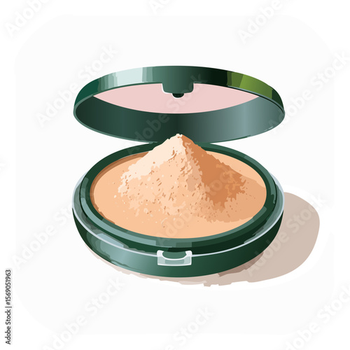 Illustration of a cosmetic compact filled with pressed powder for makeup application