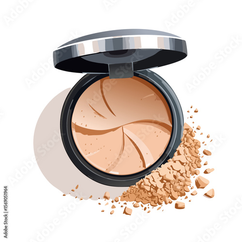 Open Compact Powder Case with a Beige Powder Design