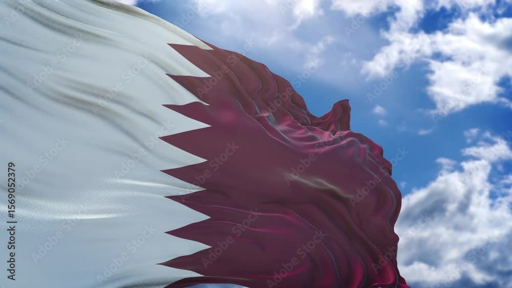 flag of the Qatar. close up of Qatar flag blowing in the wind. Qatar flag loop. 