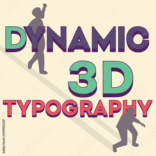 Dynamic typography with figures and three dimensional text rendering in a modern graphic design style