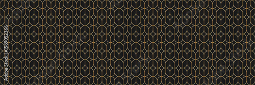 Gold art deco seamless pattern. Artdeco oval seamless background. Abstract geometric vintage texture. Golden circle modern ornament in linear style. Vector illustration on black background.