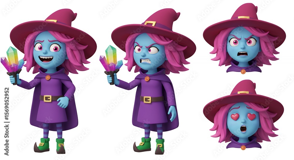 Fototapeta premium Animated character expressions fantasy creature digital illustration