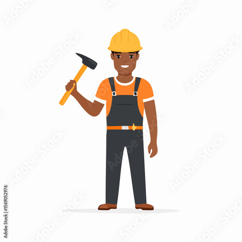 Handyman Holding Hammer Construction Worker Vector Illustration