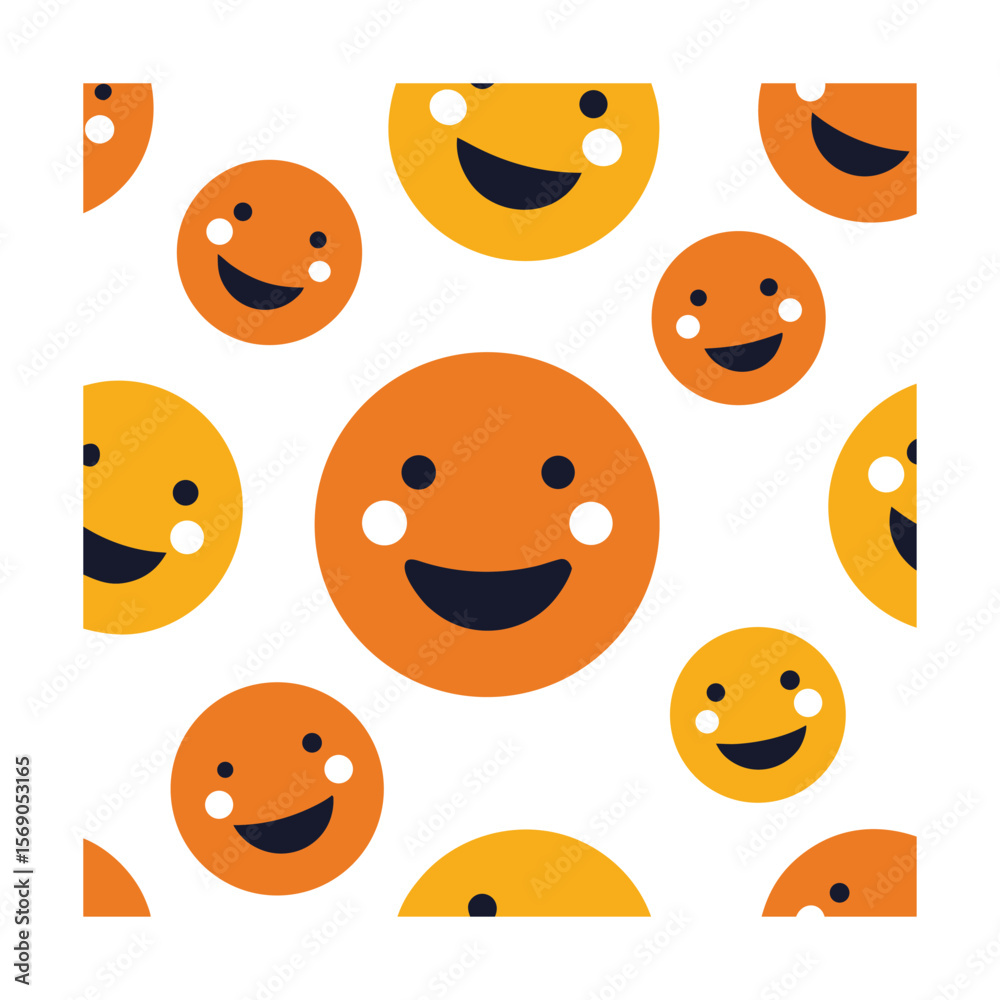 Obraz premium Smiling Cartoon Faces in Circles Seamless Pattern