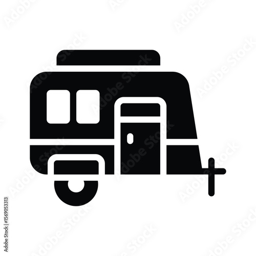 A customizable glyph icon of camping camper van