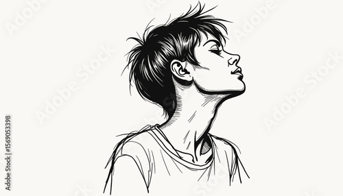 Profile of a young person in contemplation against a light background
