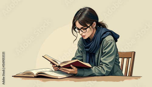Young woman reading a book in a cozy environment