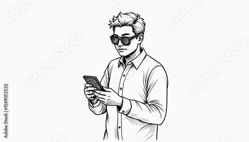 Man in sunglasses using smartphone