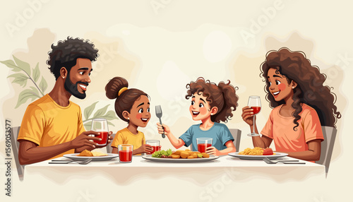 Family enjoying dinner together with smiles at home