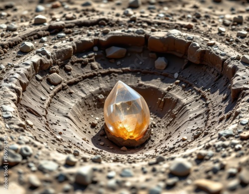 a crystalline alien device embedded in a crater, pulsing energy used for long distance communication with a vanished race.