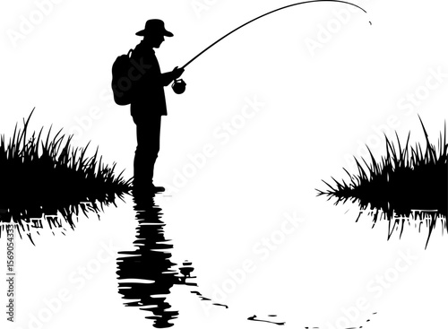 silhouette of a fisherman with fishing rod, fishing, fisherman, silhouette, fish, water, sunset, lake, rod, sport, angler, sea, leisure, beach, people, river, fisher, hobby, sun, activity, catch, shor