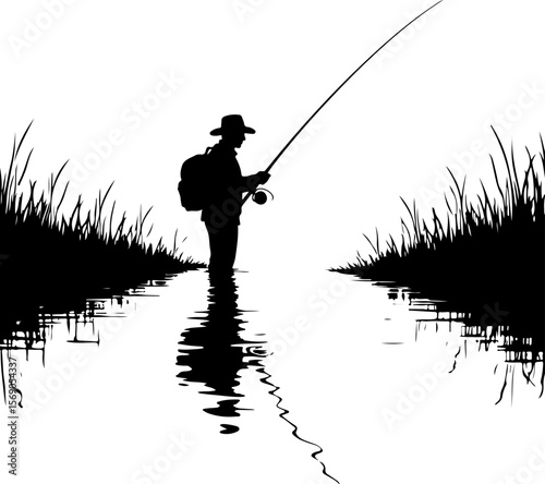 silhouette of a fisherman with fishing rod, fishing, fisherman, silhouette, fish, water, sunset, lake, rod, sport, angler, sea, leisure, beach, people, river, fisher, hobby, sun, activity, catch, shor