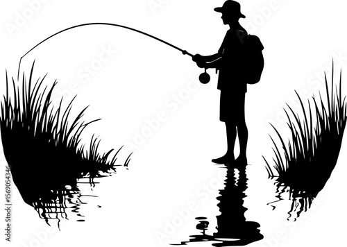 silhouette of a fisherman with fishing rod, fishing, fisherman, silhouette, fish, water, sunset, lake, rod, sport, angler, sea, leisure, beach, people, river, fisher, hobby, sun, activity, catch, shor