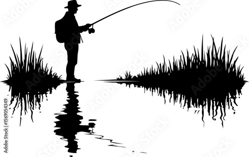 silhouette of a fisherman with fishing rod, fishing, fisherman, silhouette, fish, water, sunset, lake, rod, sport, angler, sea, leisure, beach, people, river, fisher, hobby, sun, activity, catch, shor