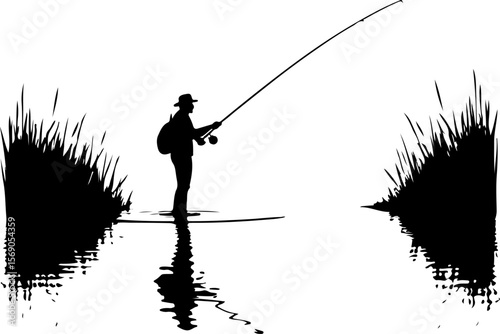 silhouette of a fisherman with fishing rod, fishing, fisherman, silhouette, fish, water, sunset, lake, rod, sport, angler, sea, leisure, beach, people, river, fisher, hobby, sun, activity, catch, shor