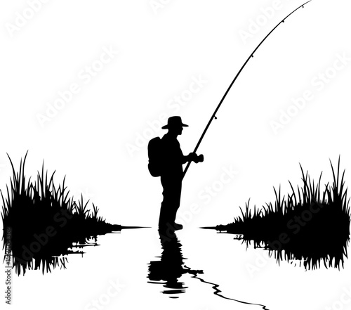 silhouette of a fisherman with fishing rod, fishing, fisherman, silhouette, fish, water, sunset, lake, rod, sport, angler, sea, leisure, beach, people, river, fisher, hobby, sun, activity, catch, shor