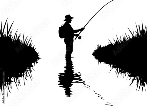 silhouette of a fisherman with fishing rod, fishing, fisherman, silhouette, fish, water, sunset, lake, rod, sport, angler, sea, leisure, beach, people, river, fisher, hobby, sun, activity, catch, shor