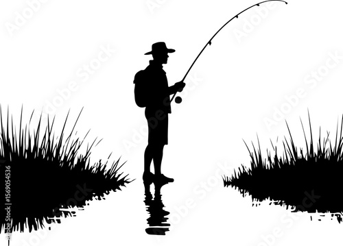 silhouette of a fisherman with fishing rod, fishing, fisherman, silhouette, fish, water, sunset, lake, rod, sport, angler, sea, leisure, beach, people, river, fisher, hobby, sun, activity, catch, shor