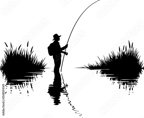 silhouette of a fisherman with fishing rod, fishing, fisherman, silhouette, fish, water, sunset, lake, rod, sport, angler, sea, leisure, beach, people, river, fisher, hobby, sun, activity, catch, shor