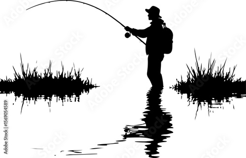 silhouette of a fisherman with fishing rod, fishing, fisherman, silhouette, fish, water, sunset, lake, rod, sport, angler, sea, leisure, beach, people, river, fisher, hobby, sun, activity, catch, shor