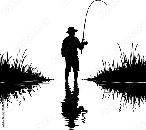 silhouette of a fisherman with fishing rod, fishing, fisherman, silhouette, fish, water, sunset, lake, rod, sport, angler, sea, leisure, beach, people, river, fisher, hobby, sun, activity, catch, shor