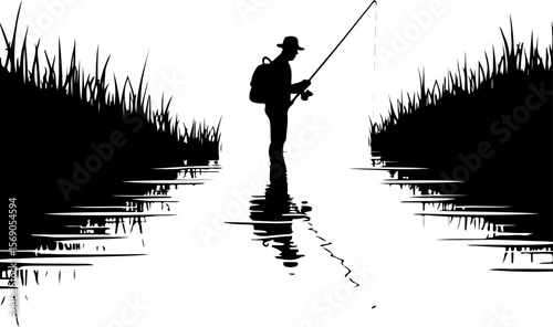 silhouette of a fisherman with fishing rod, fishing, fisherman, silhouette, fish, water, sunset, lake, rod, sport, angler, sea, leisure, beach, people, river, fisher, hobby, sun, activity, catch, shor