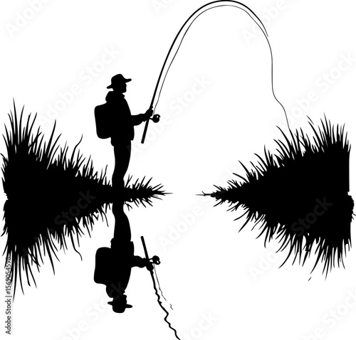 silhouette of a fisherman with fishing rod, fishing, fisherman, silhouette, fish, water, sunset, lake, rod, sport, angler, sea, leisure, beach, people, river, fisher, hobby, sun, activity, catch, shor