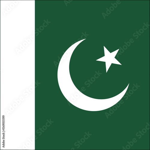 An illustration of the flag of pakistan with a white crescent moon and star on a green background