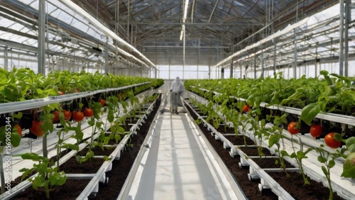 Hydroponic tomato cultivation in sustainable greenhouse agriculture

