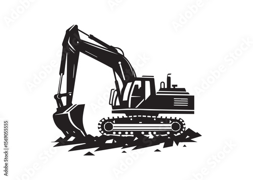 Excavator silhouette vector, Excavator icon illustrator