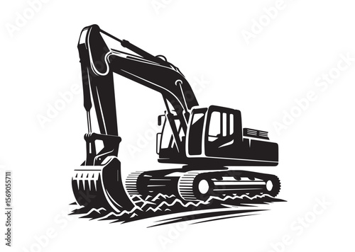 Excavator silhouette vector, Excavator icon illustrator
