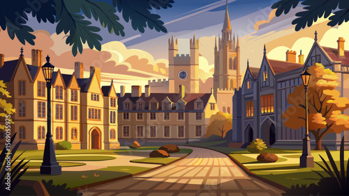 University of Oxford, England – Timeless stone buildings, gothic towers, and tranquil courtyards evoke a deep sense of tradition and wisdom beneath a soft, misty morning sky.