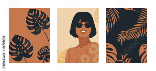Tropical woman lifestyle collection perfect for summer fashion editorials and natural branding projects, banners, book covers