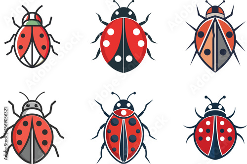 Six Stylish Ladybug Designs Perfect for Branding Logos and App Icons Nature Insects