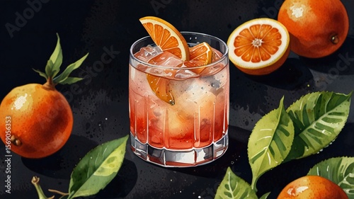Fresh Orange Cocktail with Ice and Leaves Ultimate Summer Thirst Quencher