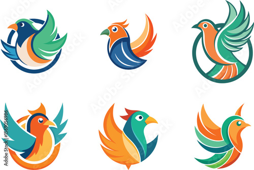 Colorful Bird Logo Designs Perfect for Branding Identity and Company Symbols Representing Flight Freedom and Nature