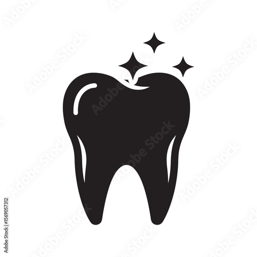 Clean tooth icon with sparkles representing dental care oral hygiene and whitening treatment for healthy smile and strong enamel protection concept vector solid glyph