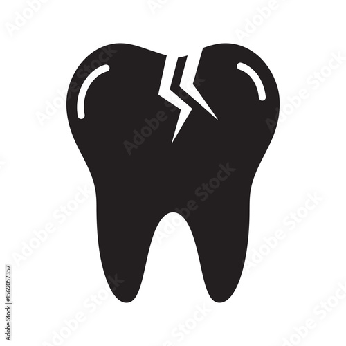 Cracked tooth icon representing dental problem toothache decay injury and enamel damage requiring urgent stomatology treatment for oral health issue vector solid glyph